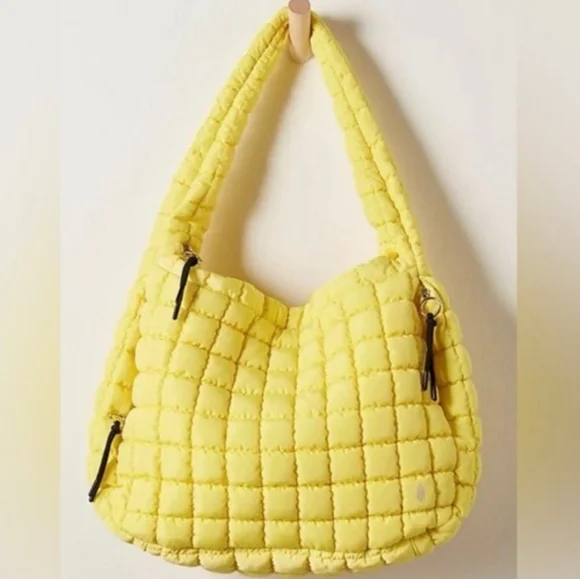 NWT Free People Yellow Quilted Hobo Bag - Sour Citrus - Picture 2 of 11